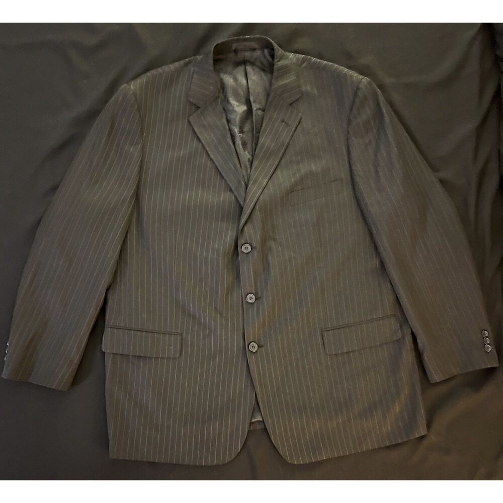 Midtown Man Pinstripe Suit Jacket Blazer Men's 50R Gray 3-Button Notch
